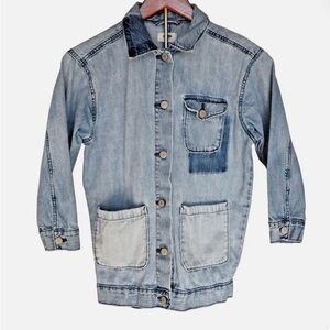 Old Navy Light Wash Patch Denim Jacket Youth Size L 10 - 12